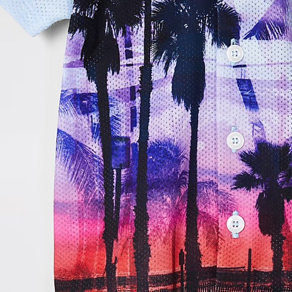 River Island Toddler Boys Blue Palm Print Short Sleeve Shirt - Picture 3 of 3